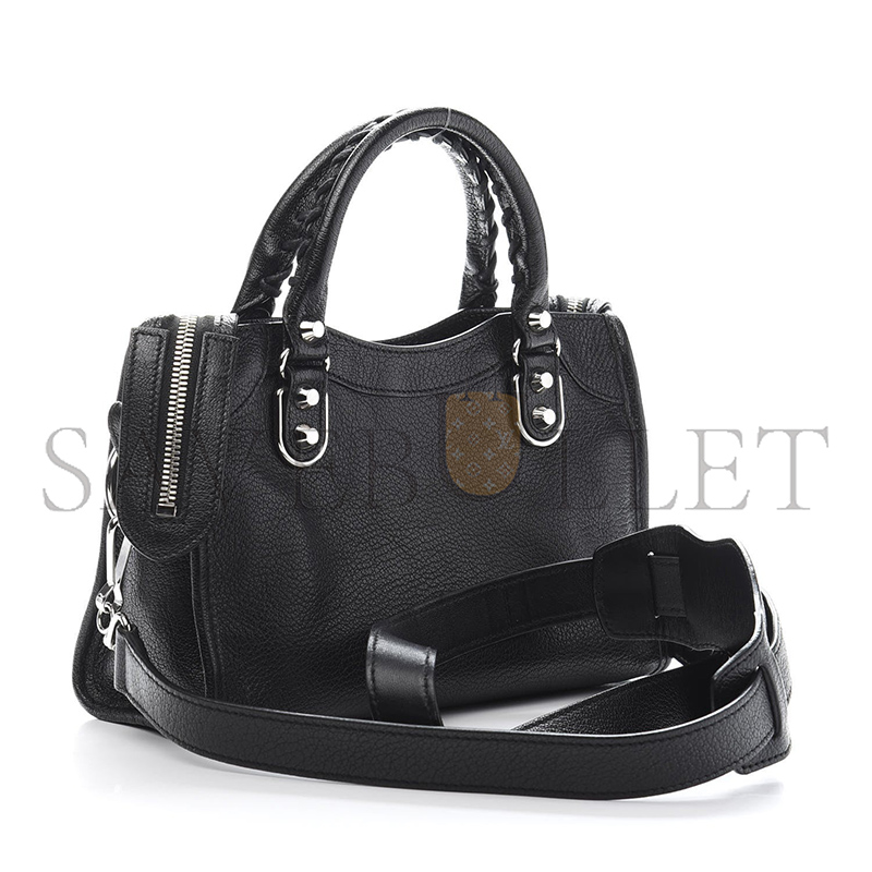 Ba1en*iaga CHEVRE SILVER METALLIC EDGE HARDWARE MINI CITY BLACK (24*16*9cm)